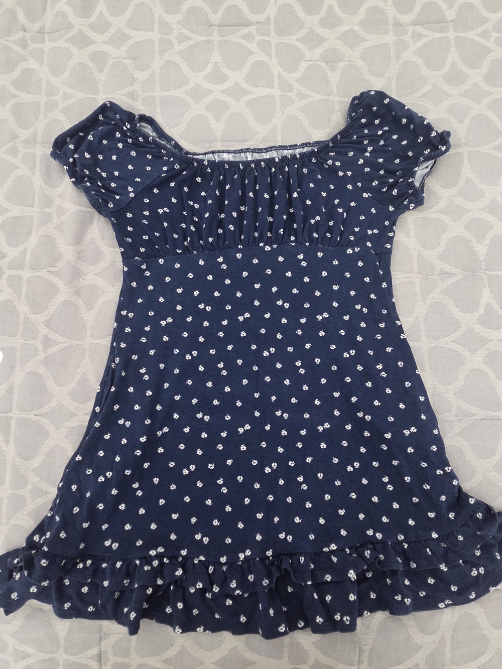 Girls Navy Floral Ruffle Hem Casual Dress